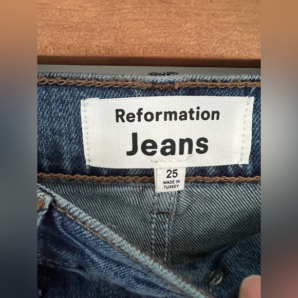 REFORMATION Emma high rise wide leg blue jeans raw hem Anthropologie 25 Destin - Picture 11 of 14